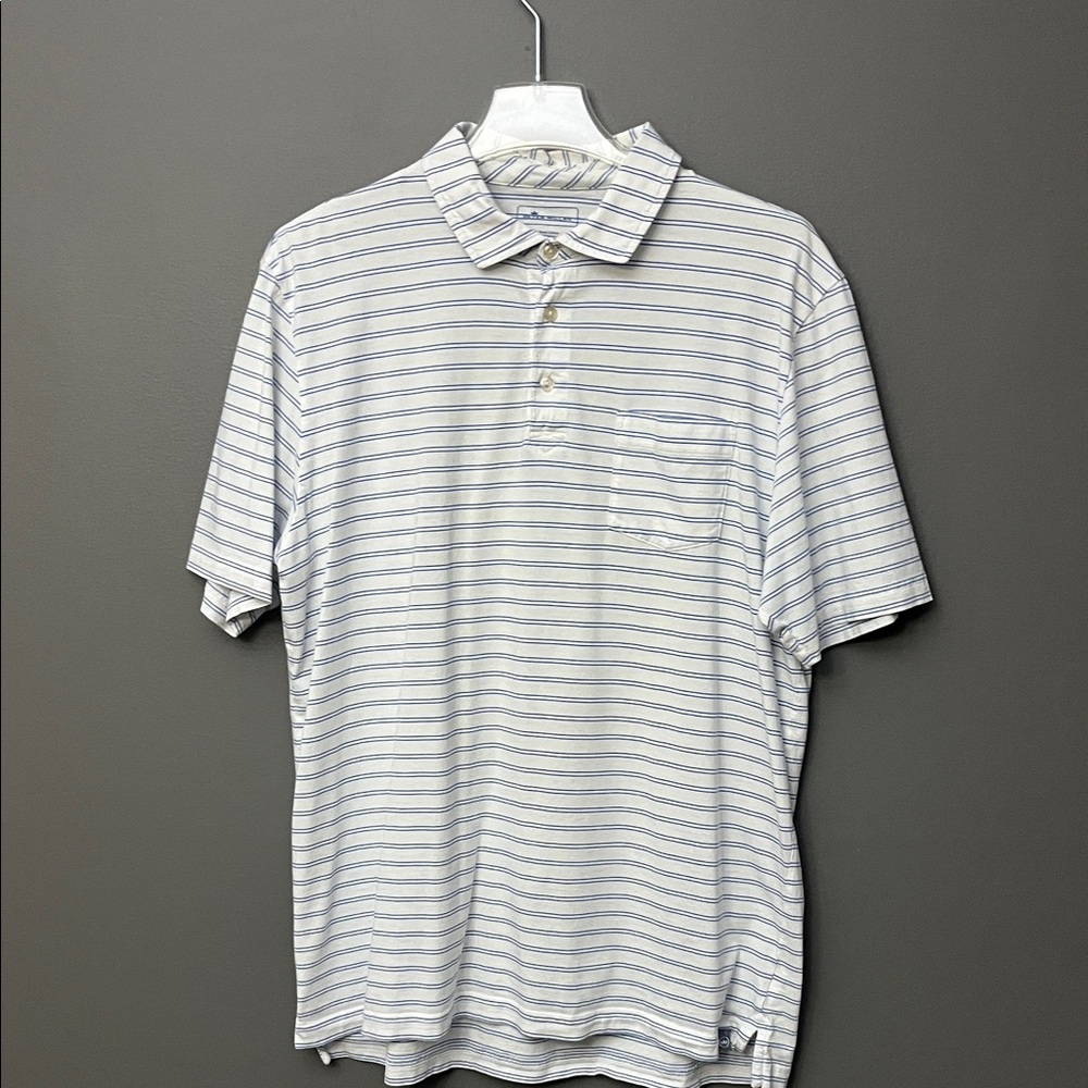 Peter Millar White and Blue Striped Polo Shirt - Size L